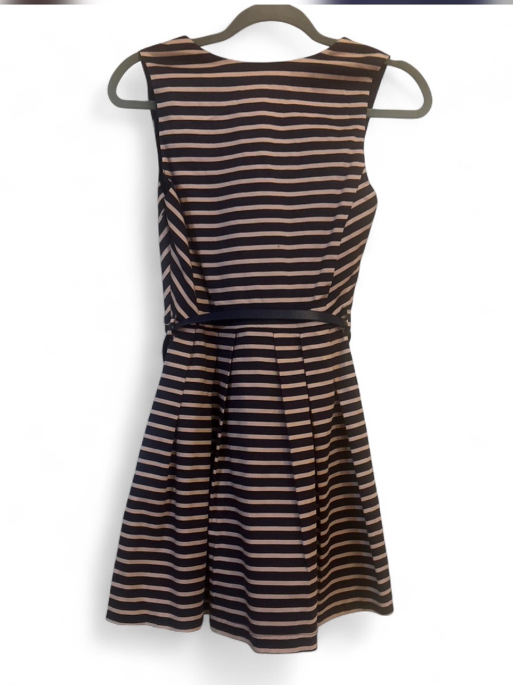 Charlotte Russe Navy Blue $ PinkStriped Sweetheart Lined Belted Dress XS Zip - Picture 4 of 4